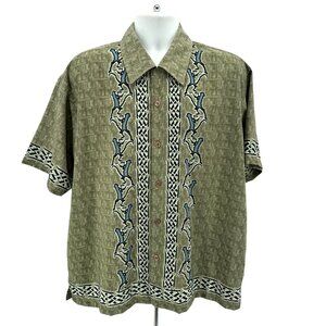 Vintage BC Ethic Mens XL Shirt Tribal Monkey Tropical Green Pattern Button Retro